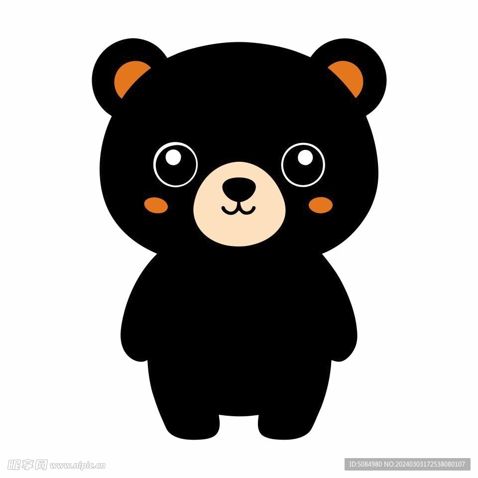 卡通风格的幼小的北美黑熊