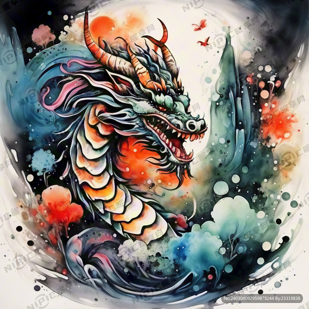 中國龍  中國風(fēng) 彩墨畫