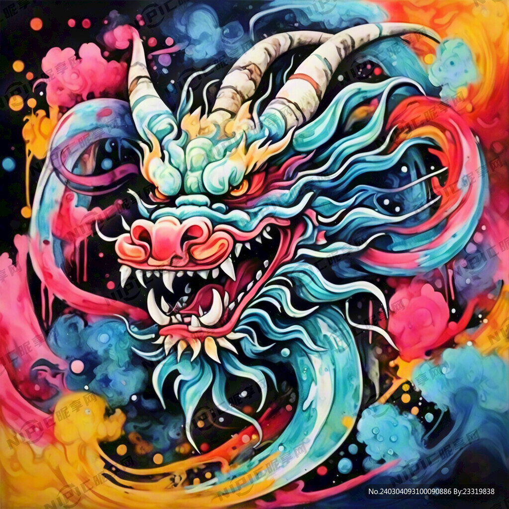 中國龍  卡通風(fēng)格 彩墨畫