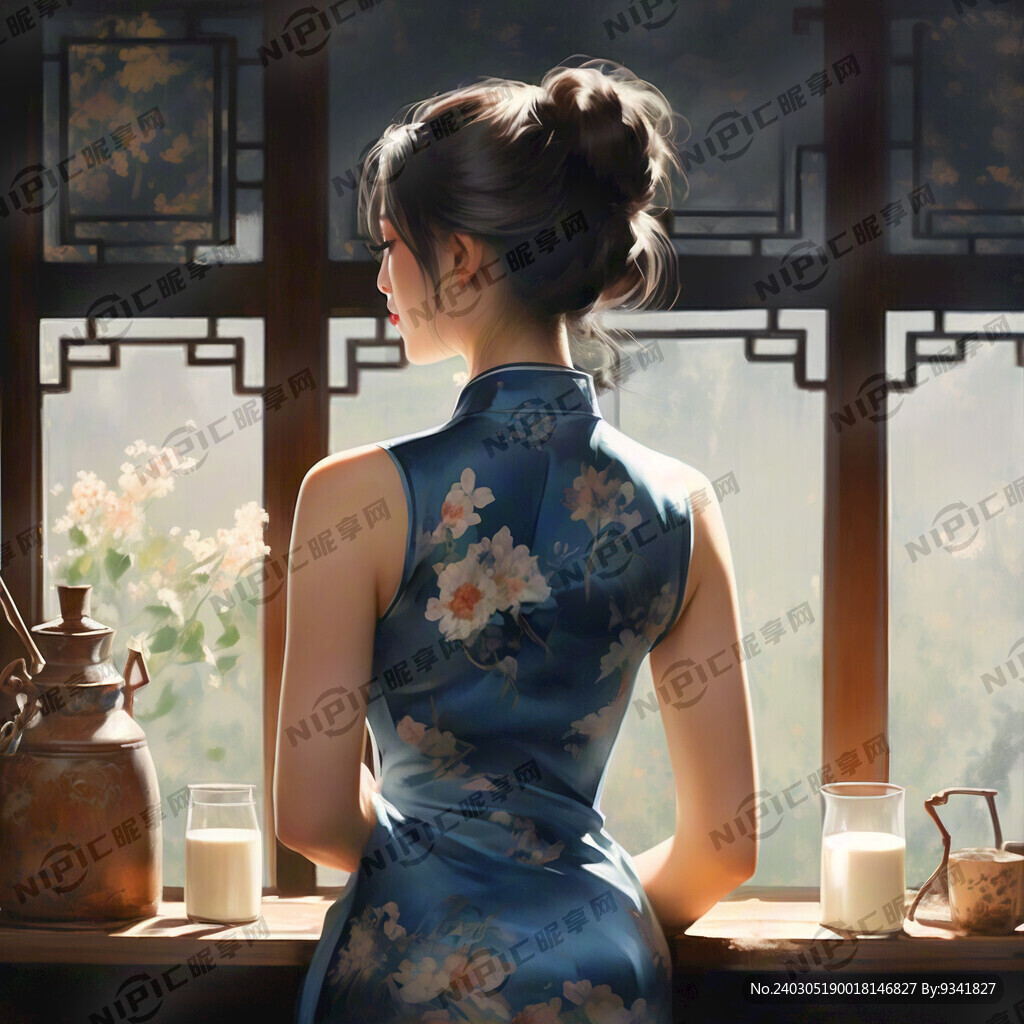 牛奶 女生 旗袍背影 海報