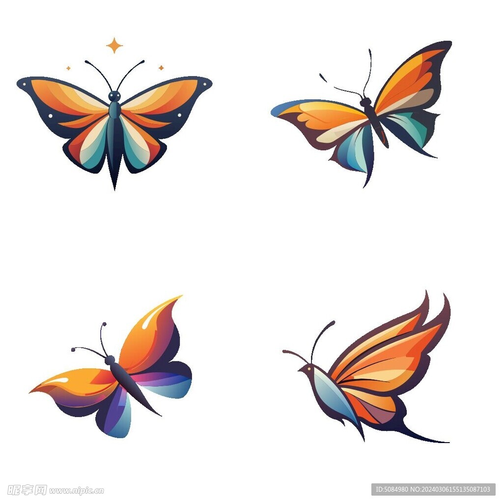 扁平风格的蝴蝶插图组图