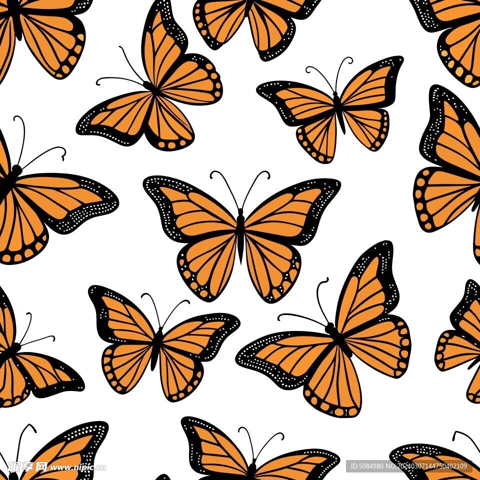 无缝拼接的橙色蝴蝶背景