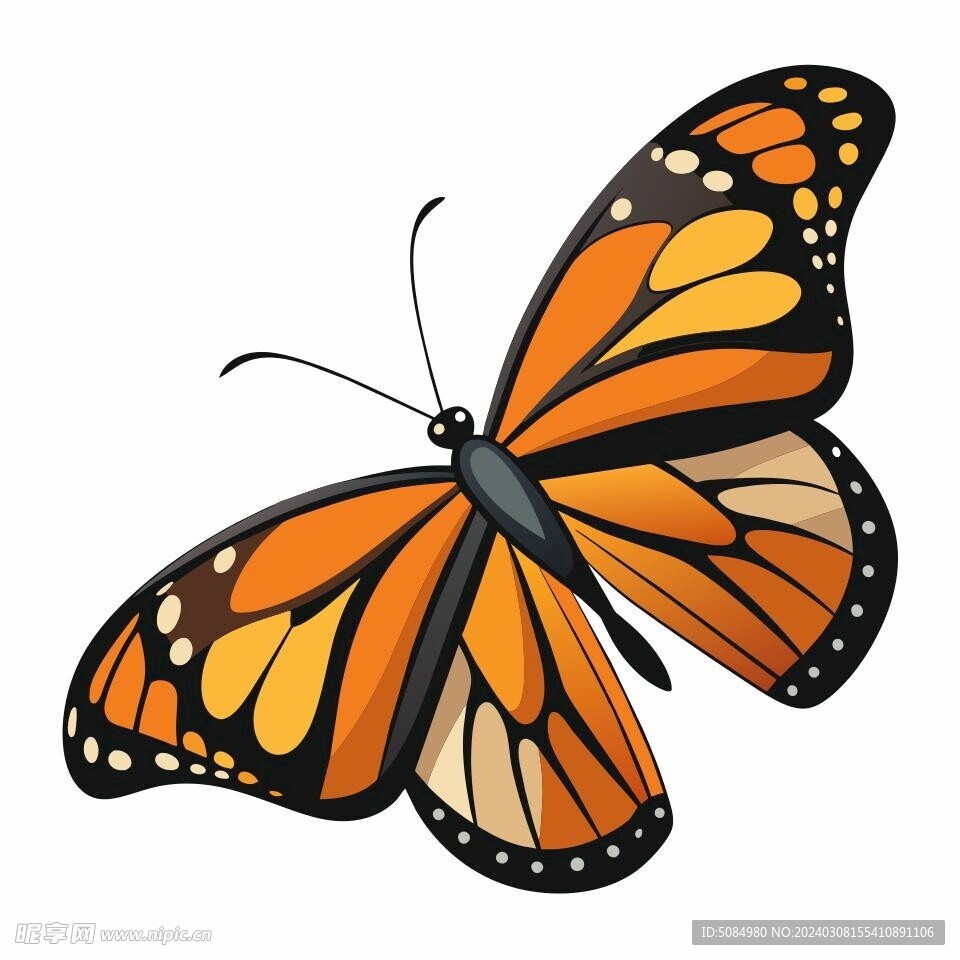 飞行姿态的水彩风格的帝王蝶