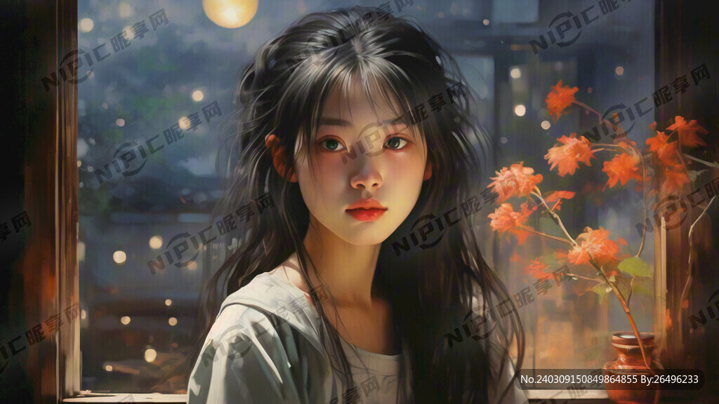一個女孩在窗邊