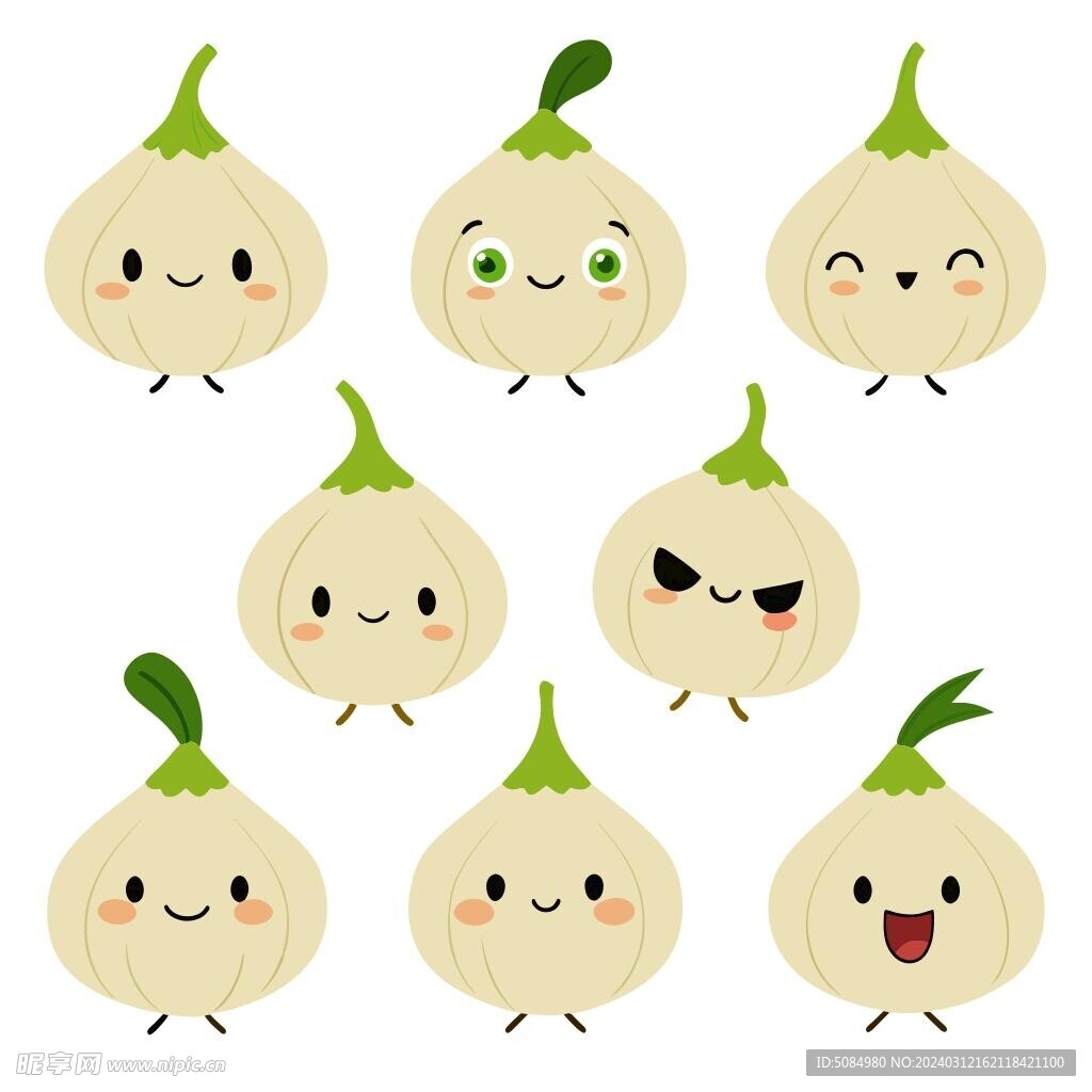 多個(gè)不同表情的卡通大蒜集合