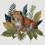 热带从林叶子动物水彩独幅系列