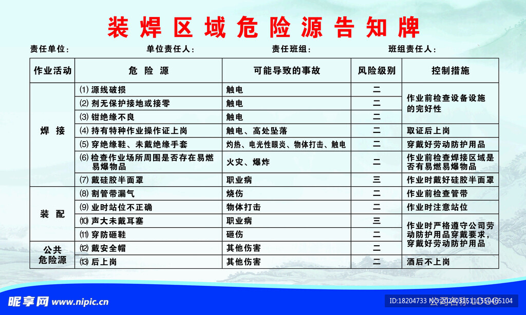 焊接區域危險區  告知牌  