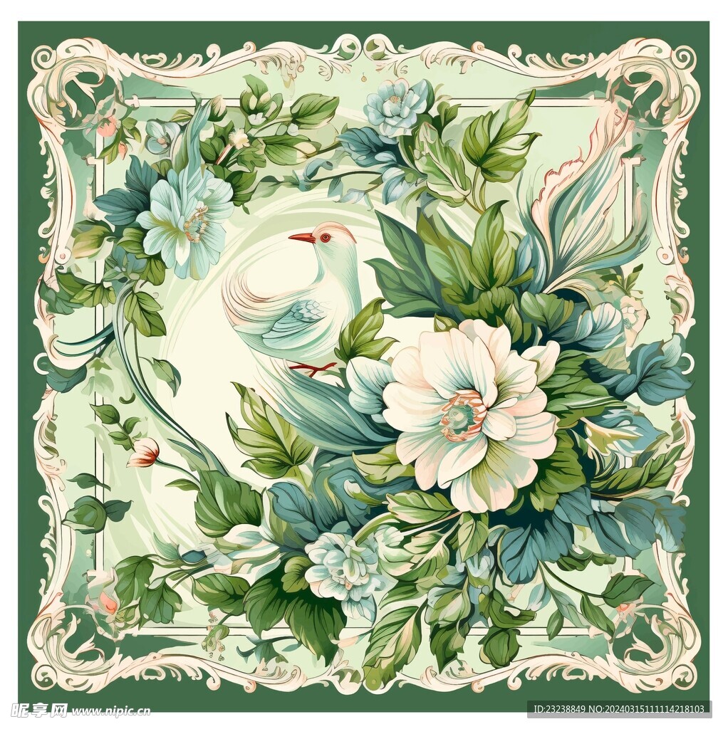 欧式花卉丝巾图案印花
