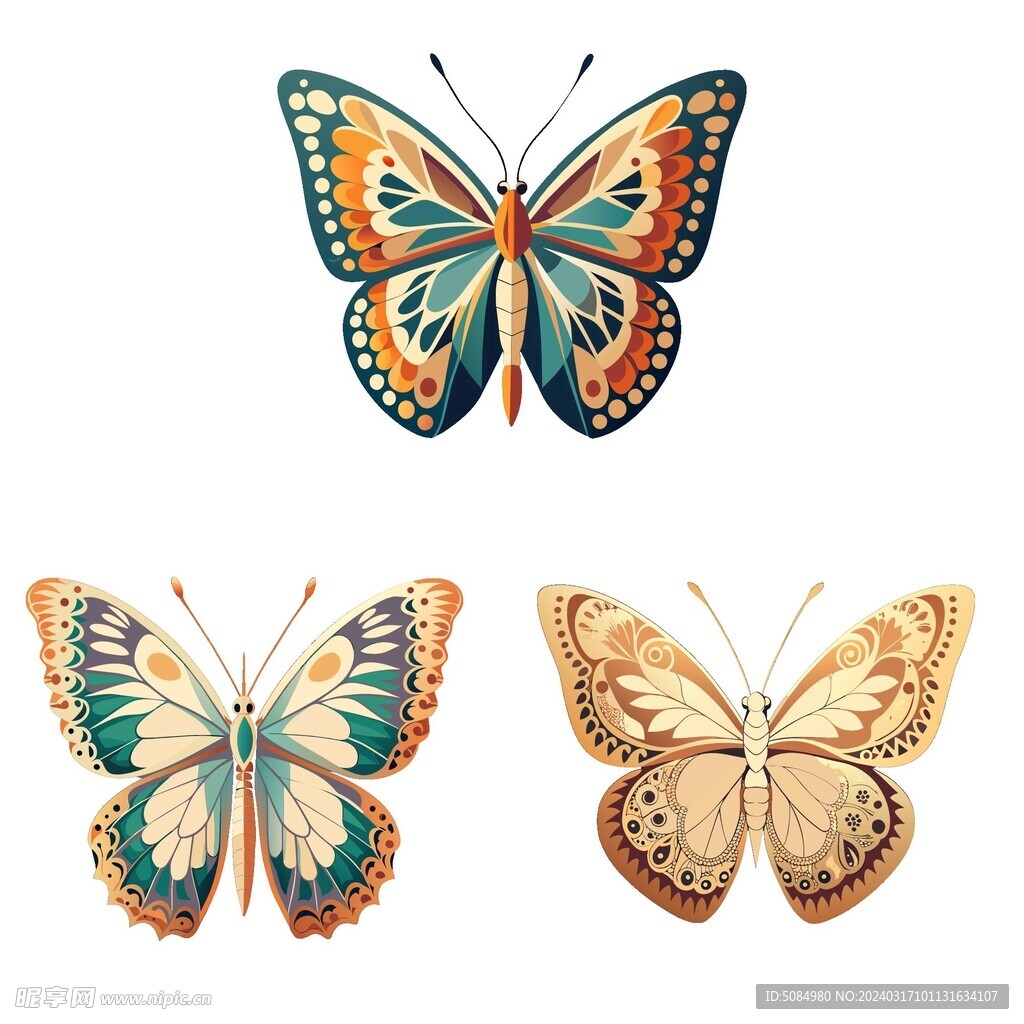 平面风格色彩简单的蝴蝶组图