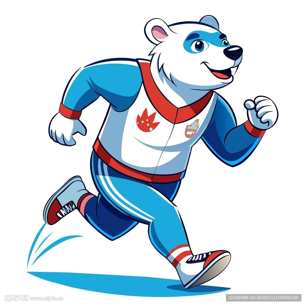 穿着运动服跑步的北极熊
