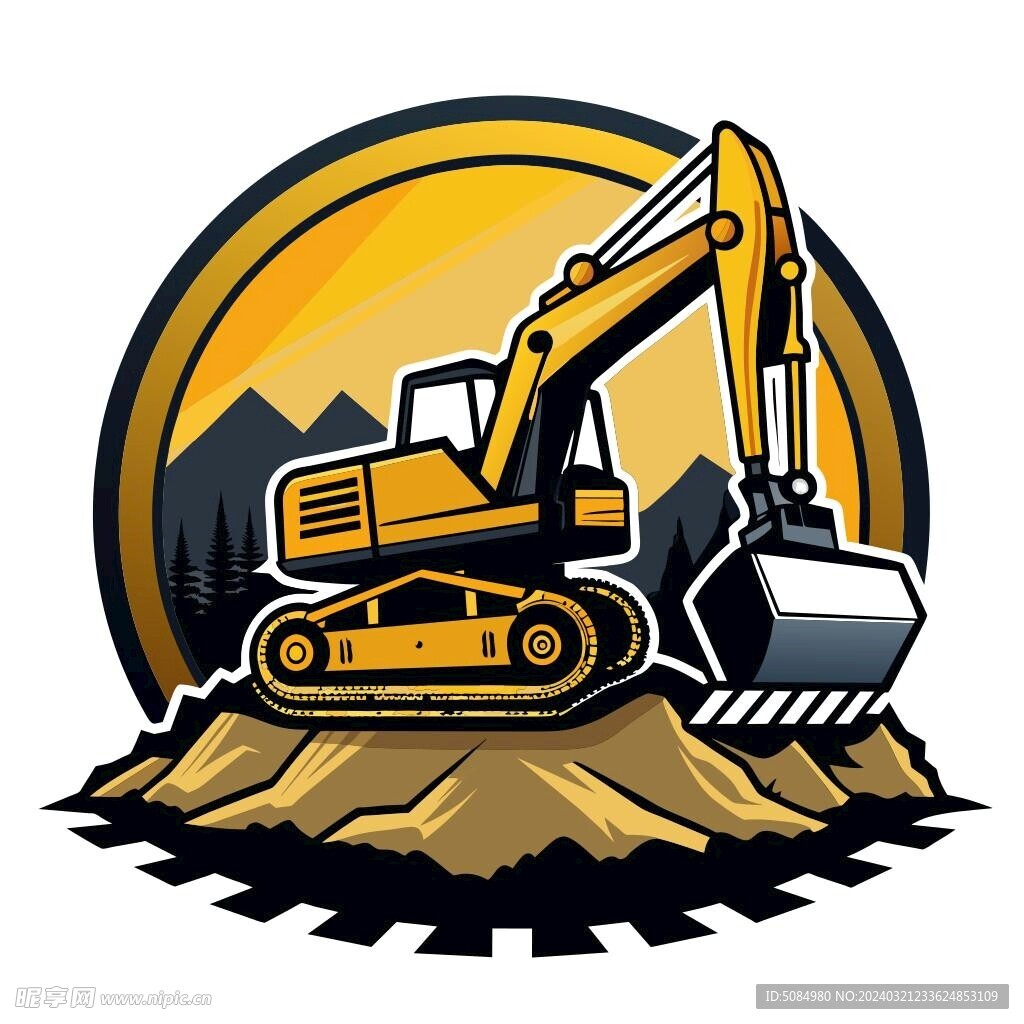 细节丰富的挖掘机 Logo 设