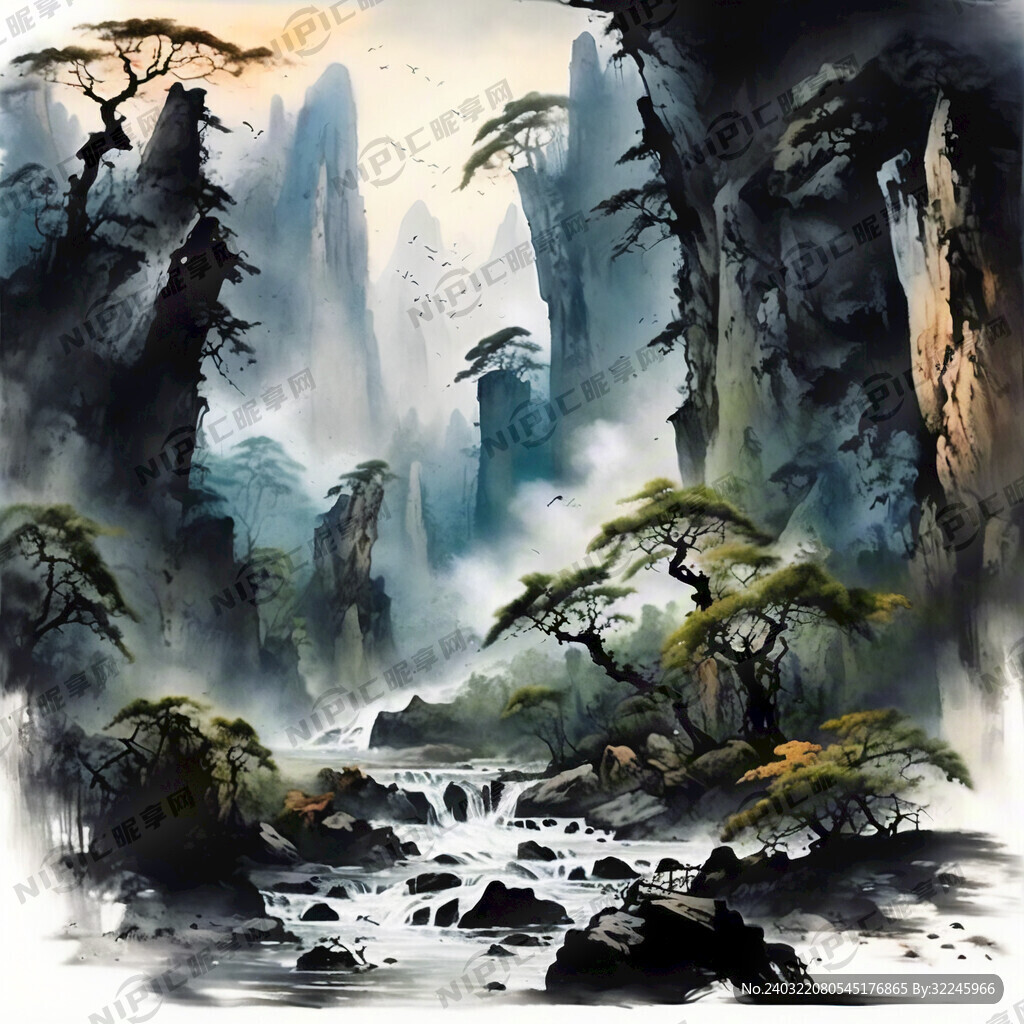 山谷 中國風 中國畫 山水
