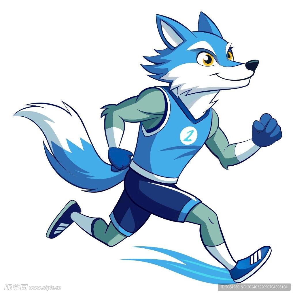 穿着运动服跑步的北极狐