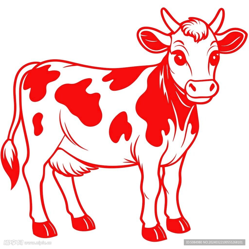 剪纸风格的奶牛