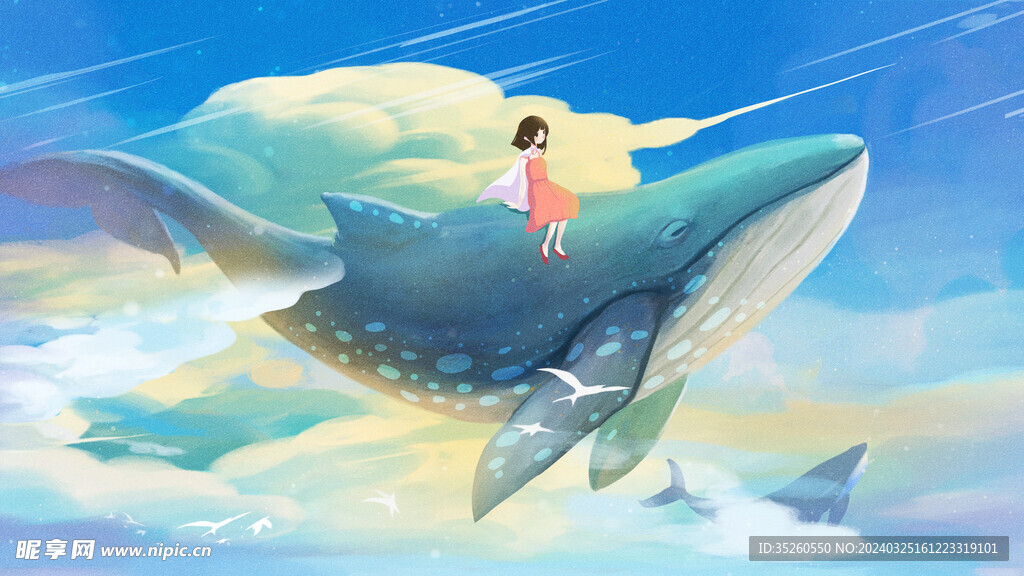 手绘童话海豚