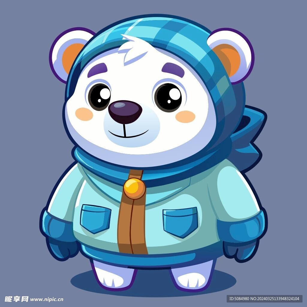 3d风格的可爱的穿衣服极地熊