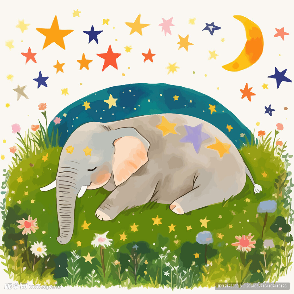一头在睡觉的大象插画