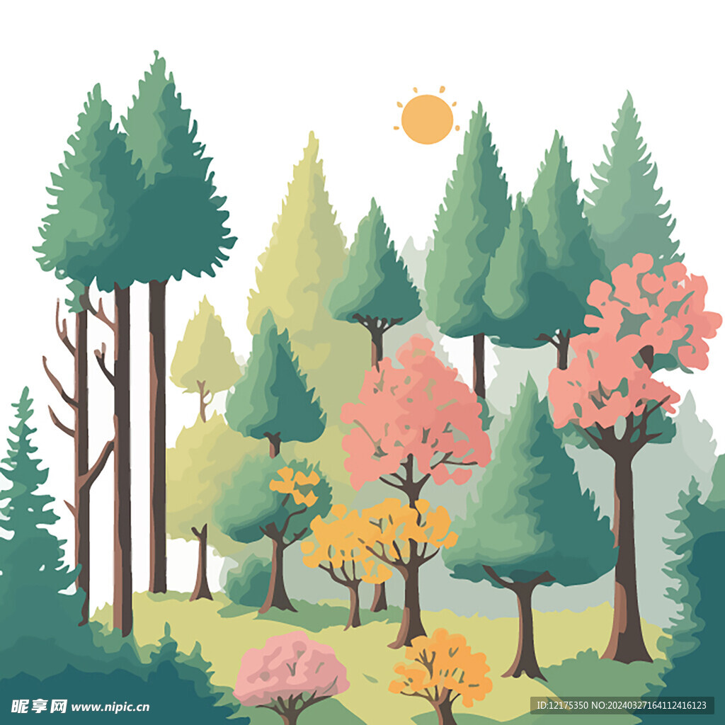 森林树木矢量插画