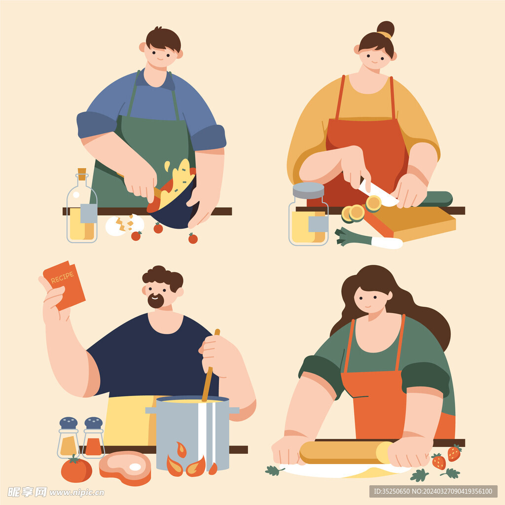 烹饪做饭扁平化人物插画