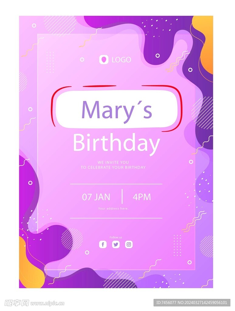 紫色生日海报背景卡片模版