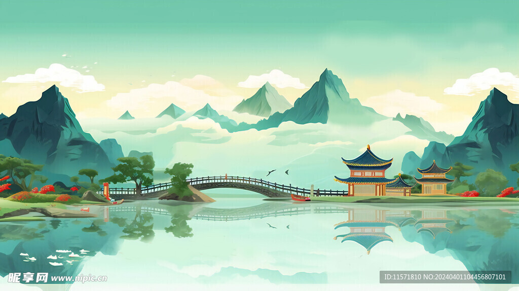  國風山水插畫