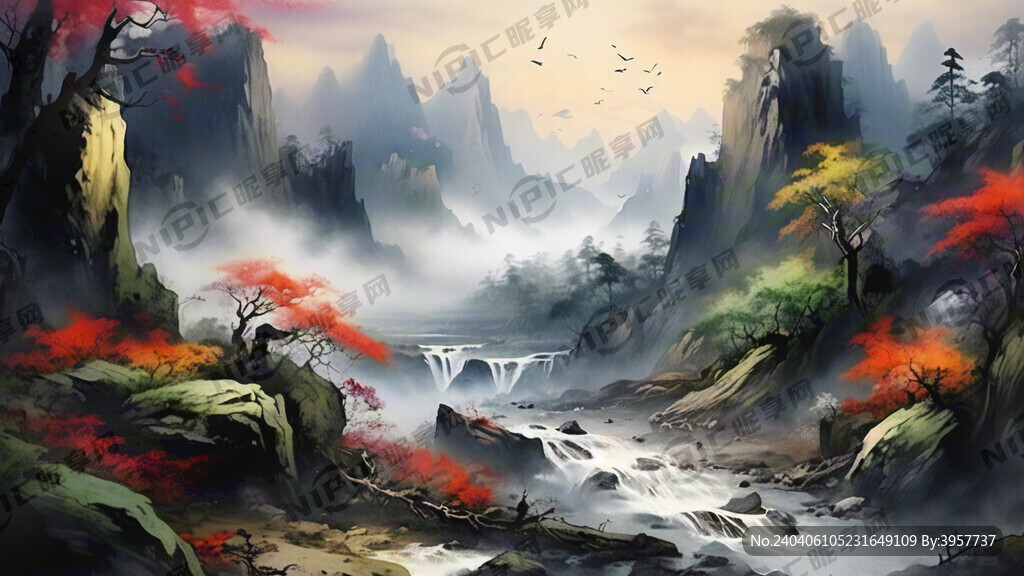山谷 中國風 中國畫 山水