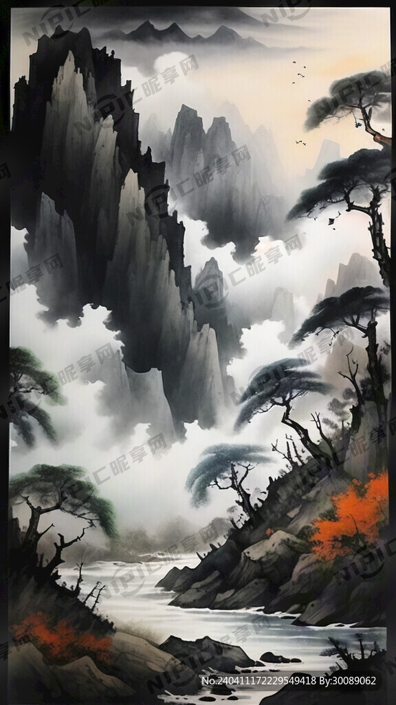 山水畫里面隱藏著 眰恦 兩個字