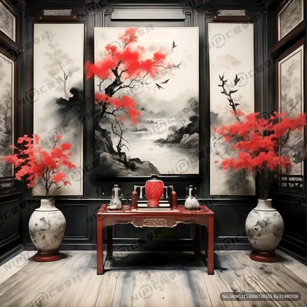 紅色 中國(guó)風(fēng) 皇宮書房