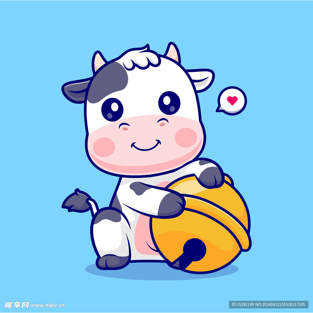 可爱卡通玩铃铛的奶牛