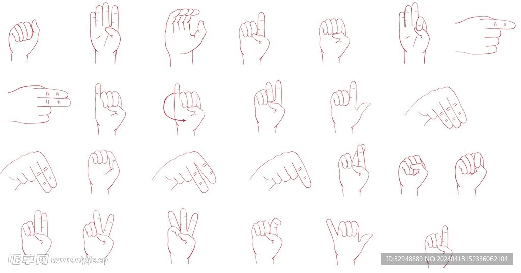 手语手势图标矢量