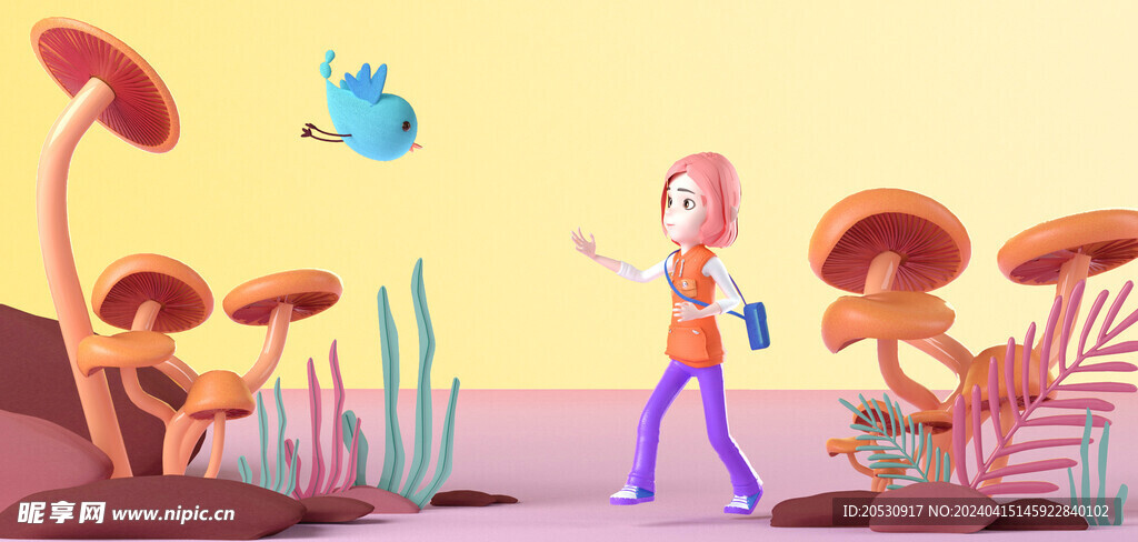 3d人物郊游海報