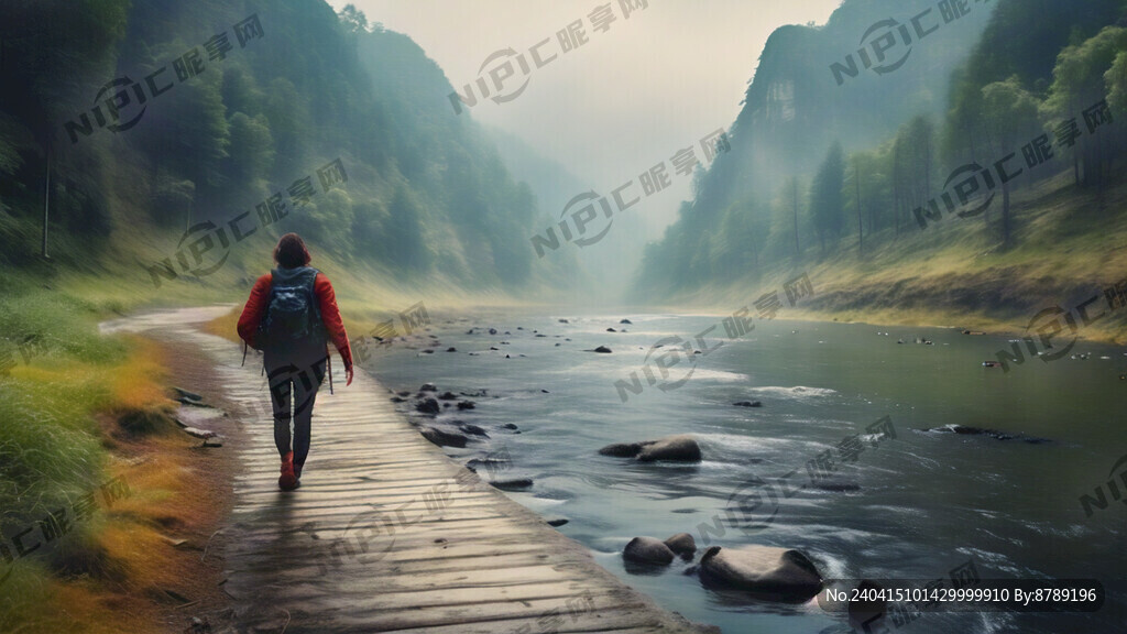 山底 河邊 河灘 棧道 輕霧