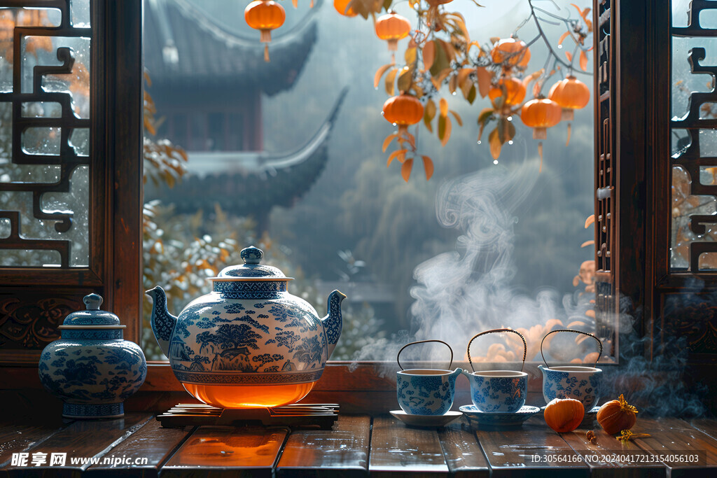 中式煮茶氛围背景