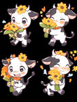 卡通动物 奶牛 抱着花的牛