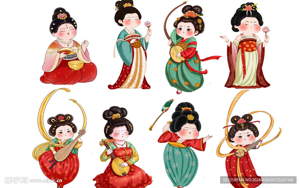 古代侍女插畫元素