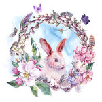 兔子水彩花