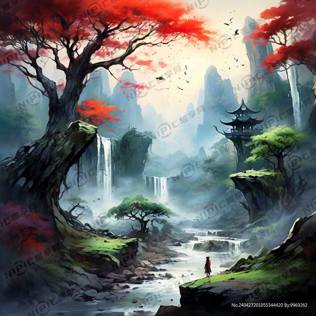 山谷 中國風 中國畫 山水