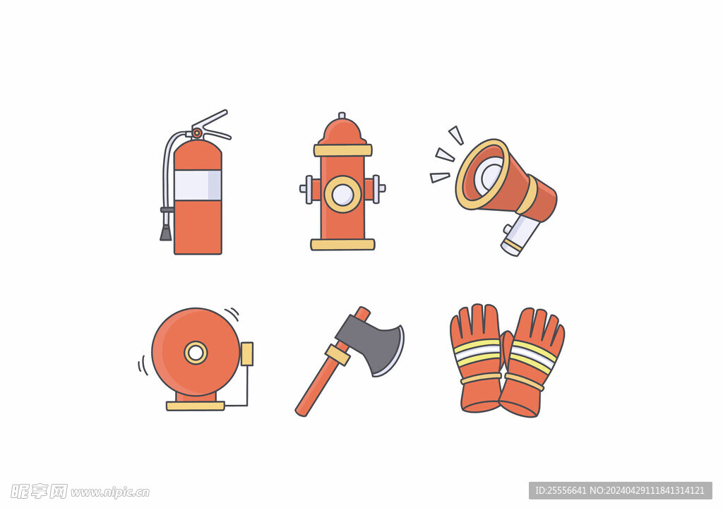 消防安火警安全教育套图描线插画