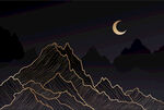 夜晚线条山峰月亮风景图