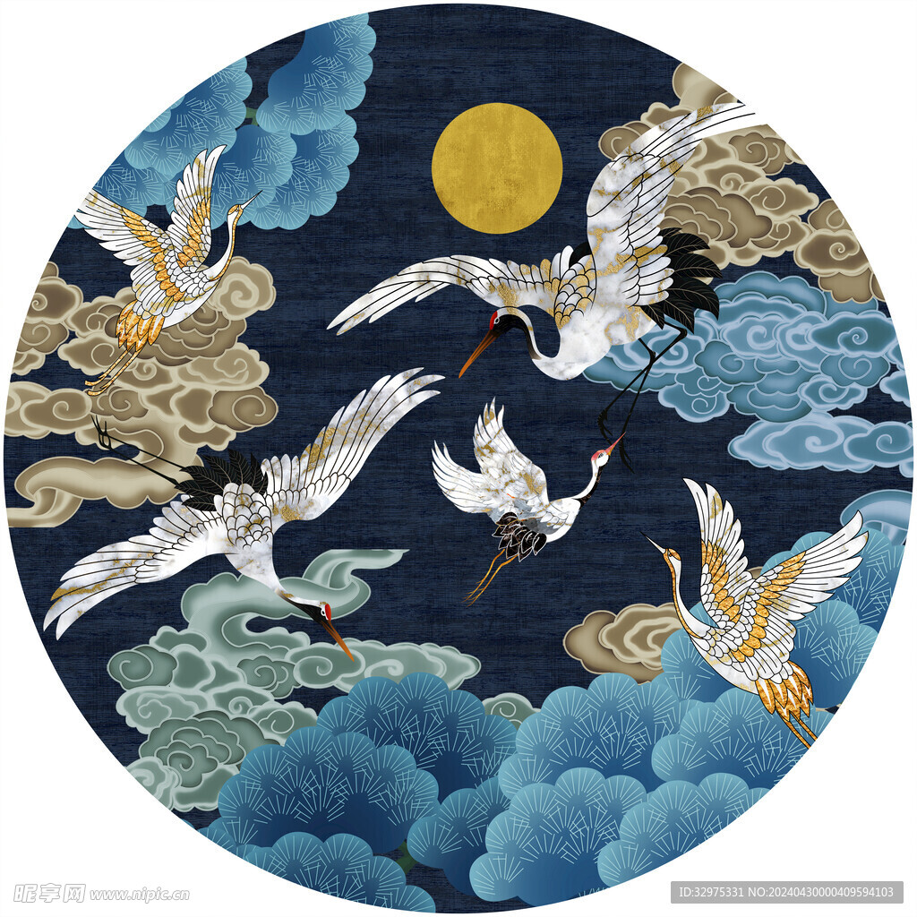 中式祥云仙鶴裝飾畫