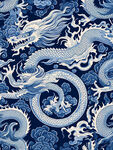 中式传统纹样龙纹纹理设计靛蓝色