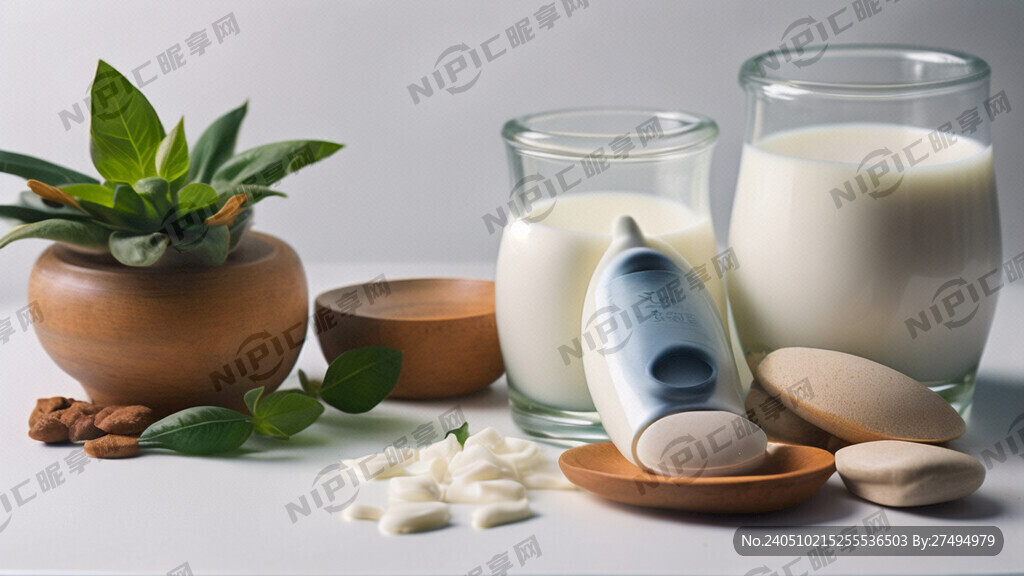 魚油和牛奶 白色桌面 清新明亮