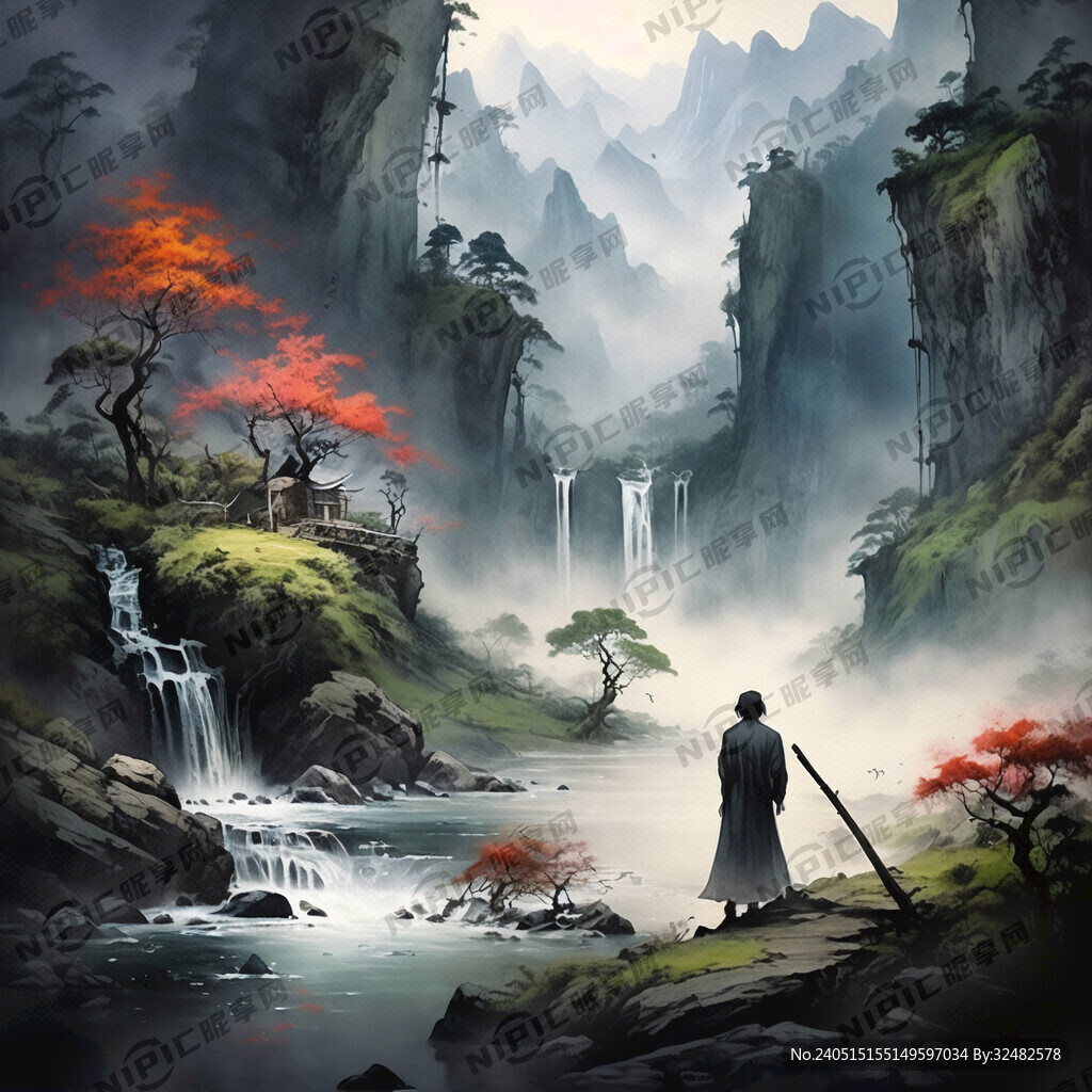 山谷 中國(guó)風(fēng) 中國(guó)畫(huà) 山水
