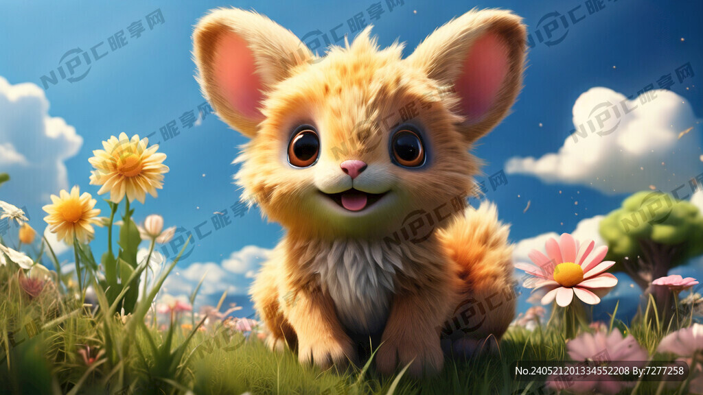可愛3D動物 天空 草地
