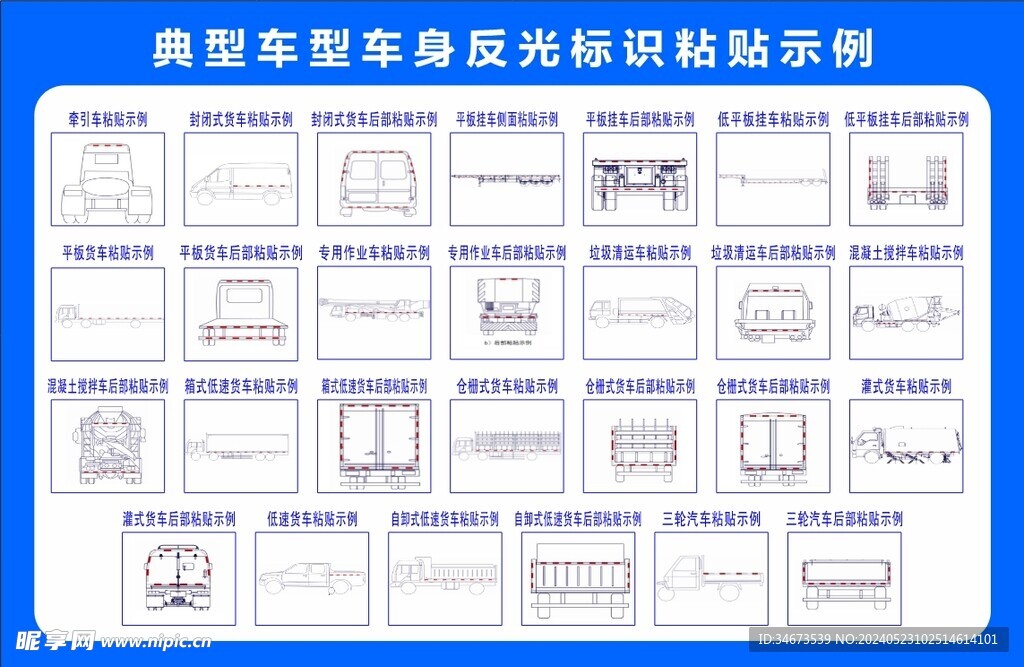 典型車型車身反光標識粘貼示例