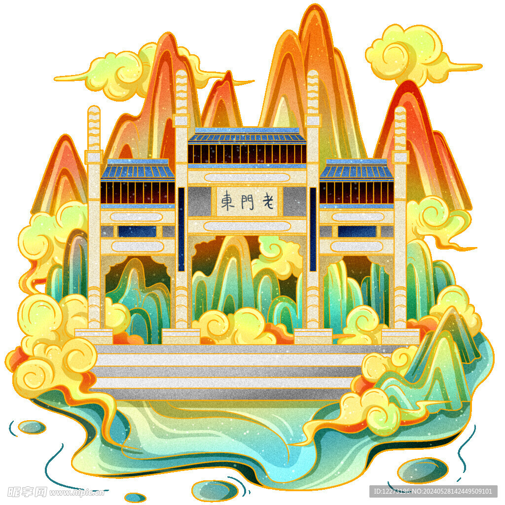 國潮插畫背景         