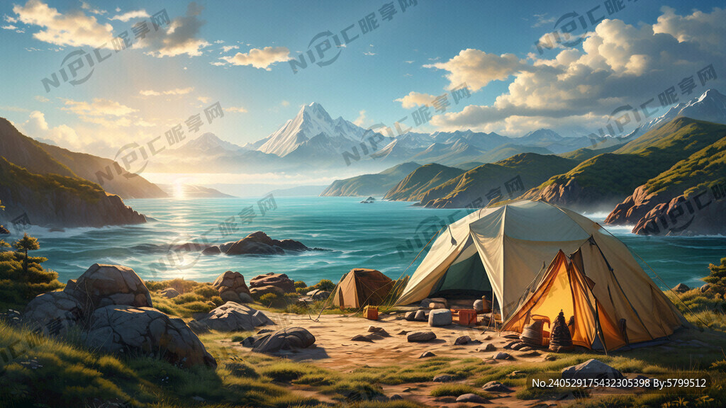 山 大海  露營 帳篷
