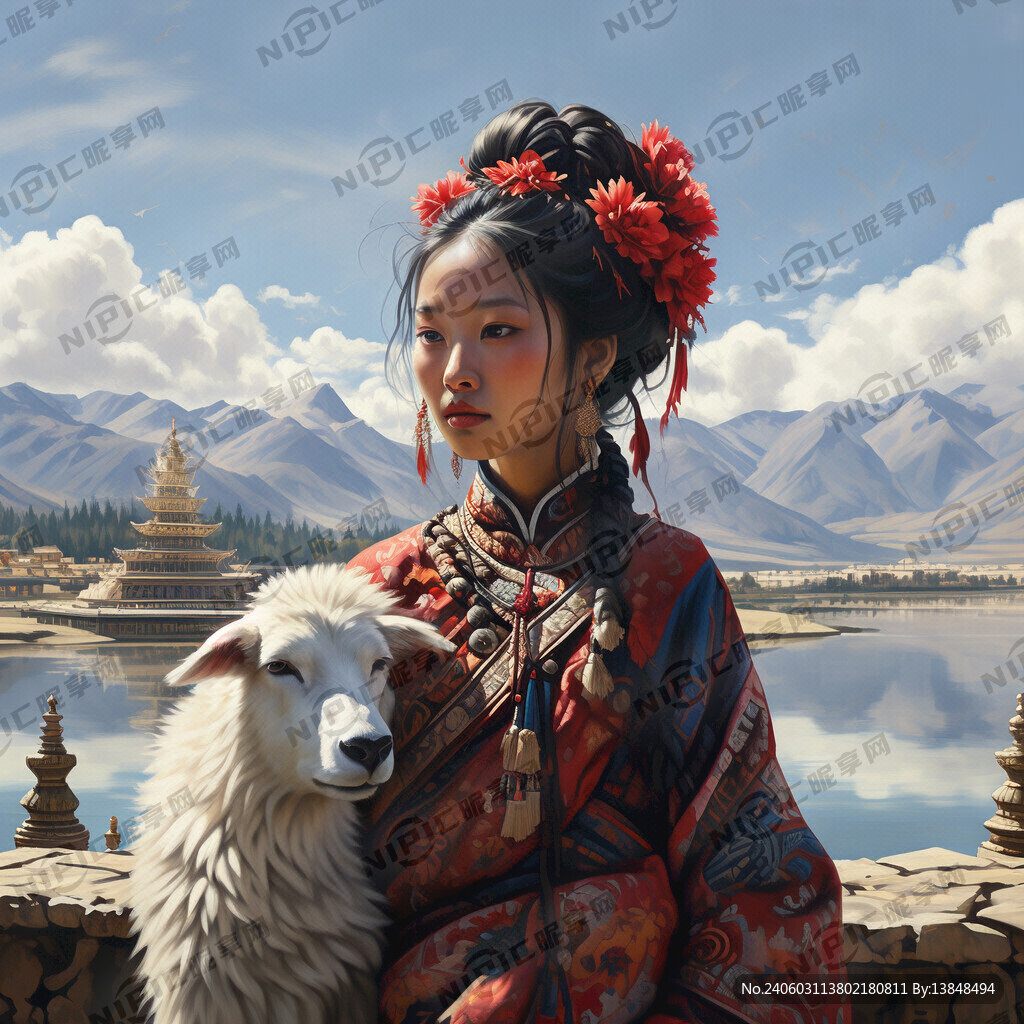   羊湖  寺廟  藏族少女