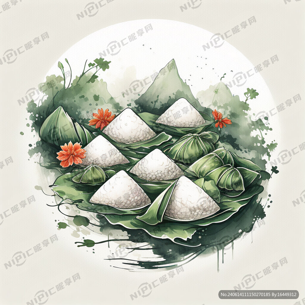 端午節、粽子、綠色、清爽、插畫
