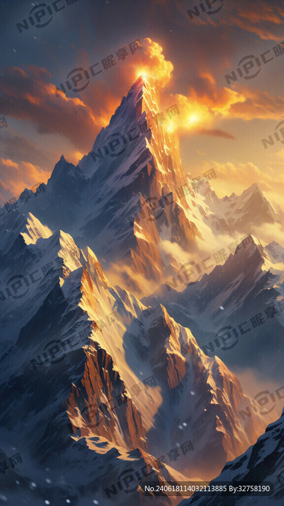 日照金山、雪山 金色山頂